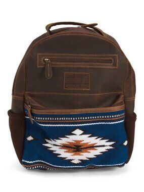 AMERICAN BISON Unisex Leather Aztec Front Backpack